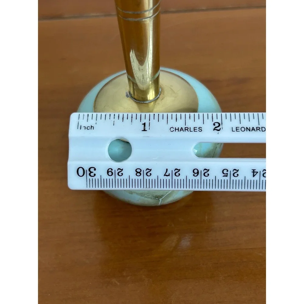 Vtg MCM Delft Hand Painted Porcelain Bud Vase Marble Design Brass Stem Holland‎